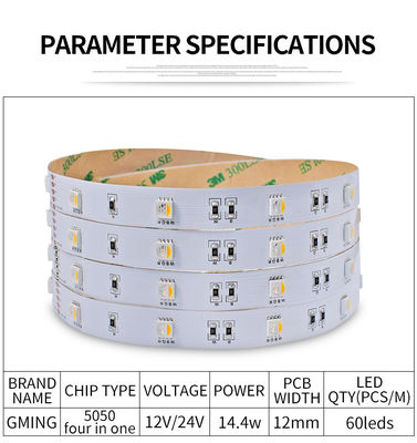 एल्यूमीनियम 390-400lm 60leds / M 14.4W SMD LED स्ट्रिप लाइट